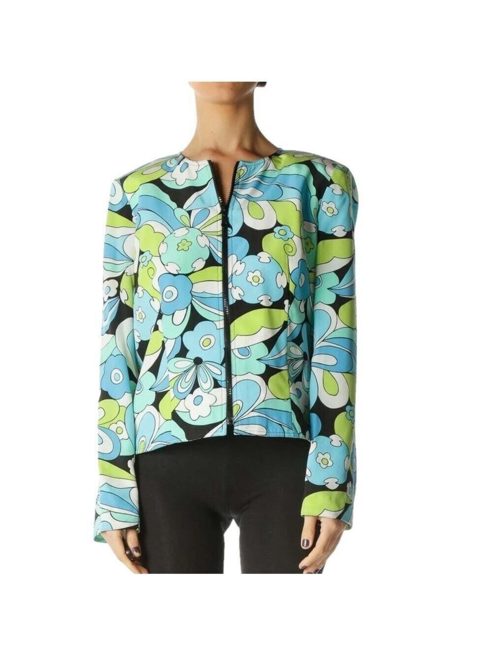 Maggy London Women's Floral Silk Jacket Multicolor Casual Size 10